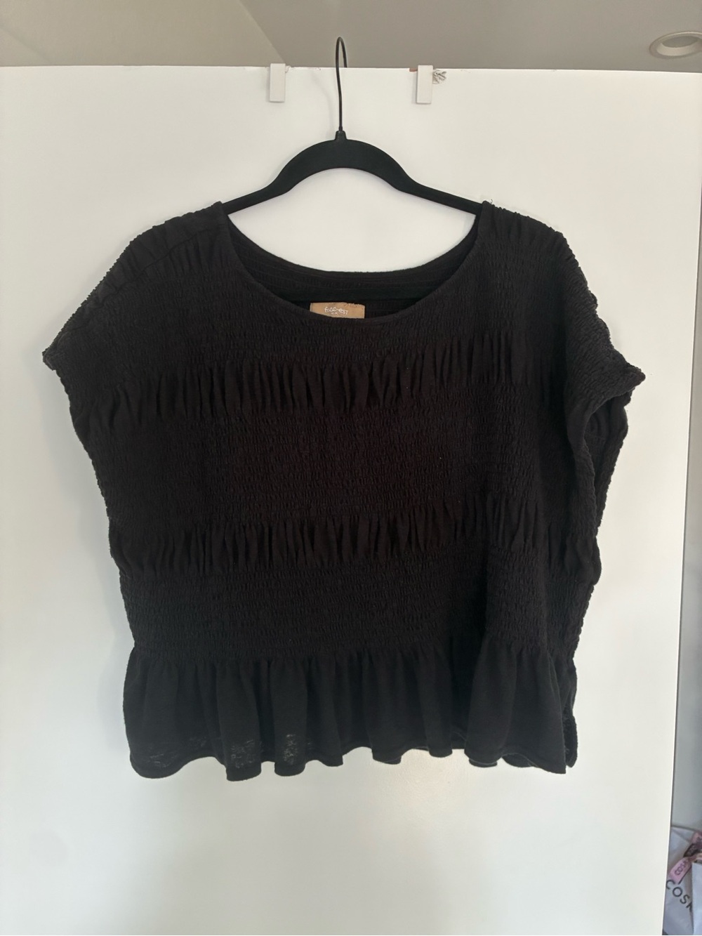 Free People Black Smocked Top